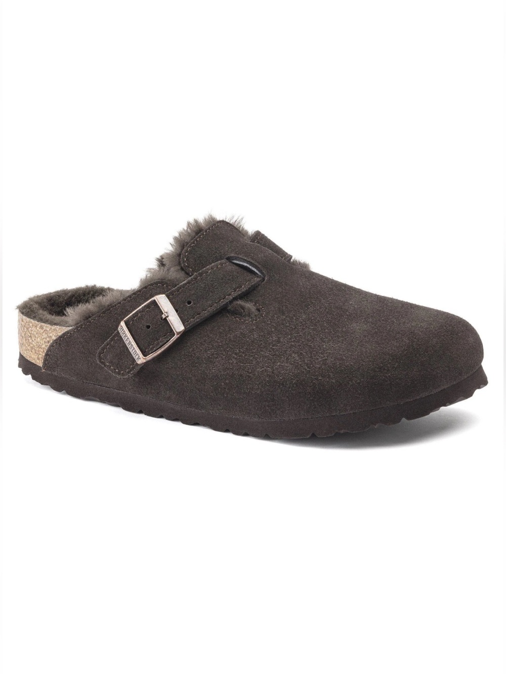 NWOB  Suede Shearling Fur-Lined Slip-On Clog - Dark Brown Suede - Picture 4 of 12